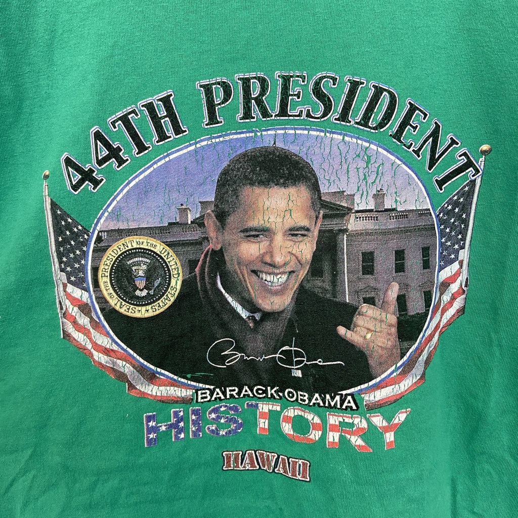GILDAN ギルダン　半袖プリントTシャツ　OBAMA オバマ　元アメリカ大統領　緑　グリーン　Mサイズ カットソー メンズ 古着
