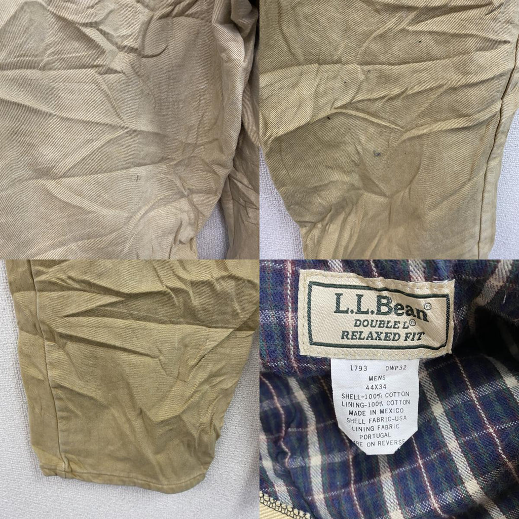 ～00s　L.L.Bean　エルエルビーン　デニムパンツ/ジーンズ　ジップフライ　革パッチ　ネル生地ライナー　ベージュ　W44サイズ　古着
