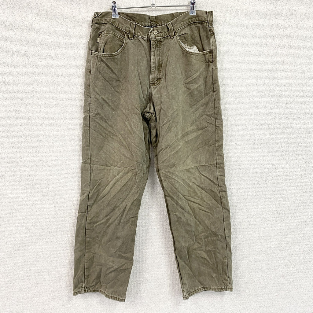 ～00s　L.L.Bean　エルエルビーン　デニムパンツ/ジーンズ　ジップフライ　革パッチ　ネル生地ライナー　茶色　ブラウン　W37サイズ　古着