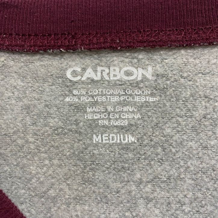 CARBON　長袖プリントスウェット　ラグランスリーブトレーナー　カリフォルニア　グレー　灰色　ワインレッド　Mサイズ　古着