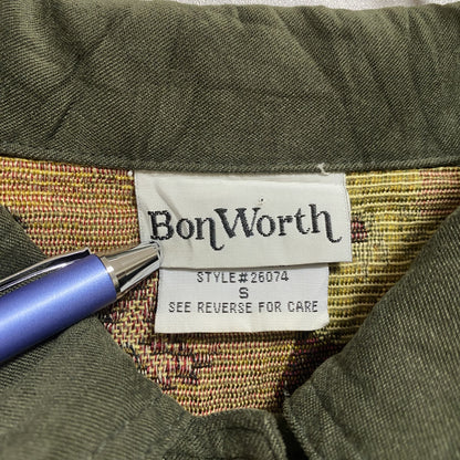 古着 used　BonWorth　ボンワース　長袖花柄フルボタンジャケット　ブルゾン　緑　グリーン　レトロ　秋冬服　Sサイズ