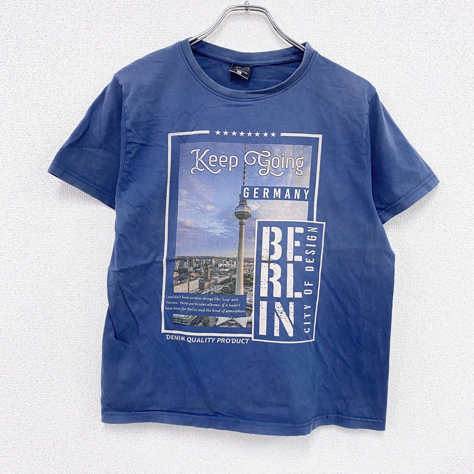 ACTIVE　アクティブ　半袖プリントTシャツ　ベルリンプリント　青　ブルー　Lサイズ　古着