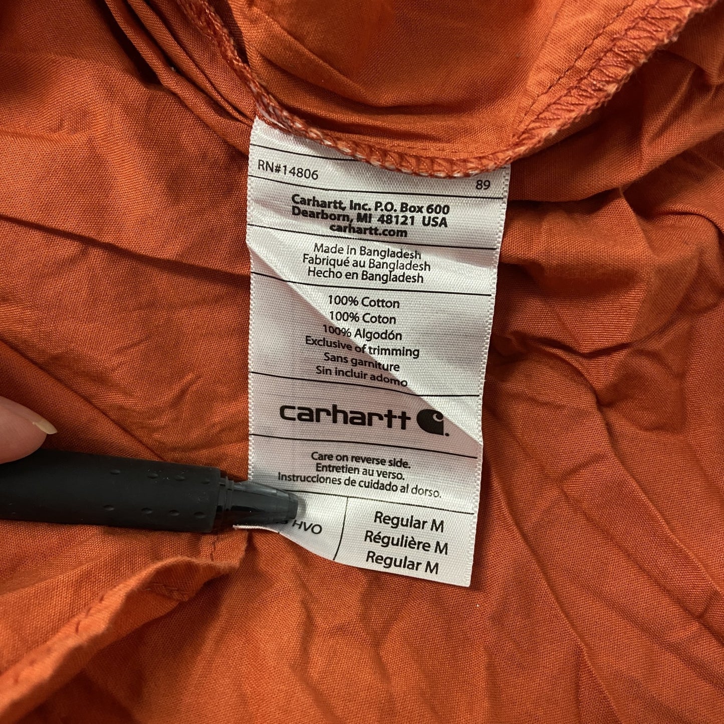 Carhartt　カーハート　半袖ボタンダウンシャツ　ダブルポケット　オレンジ　Mサイズ