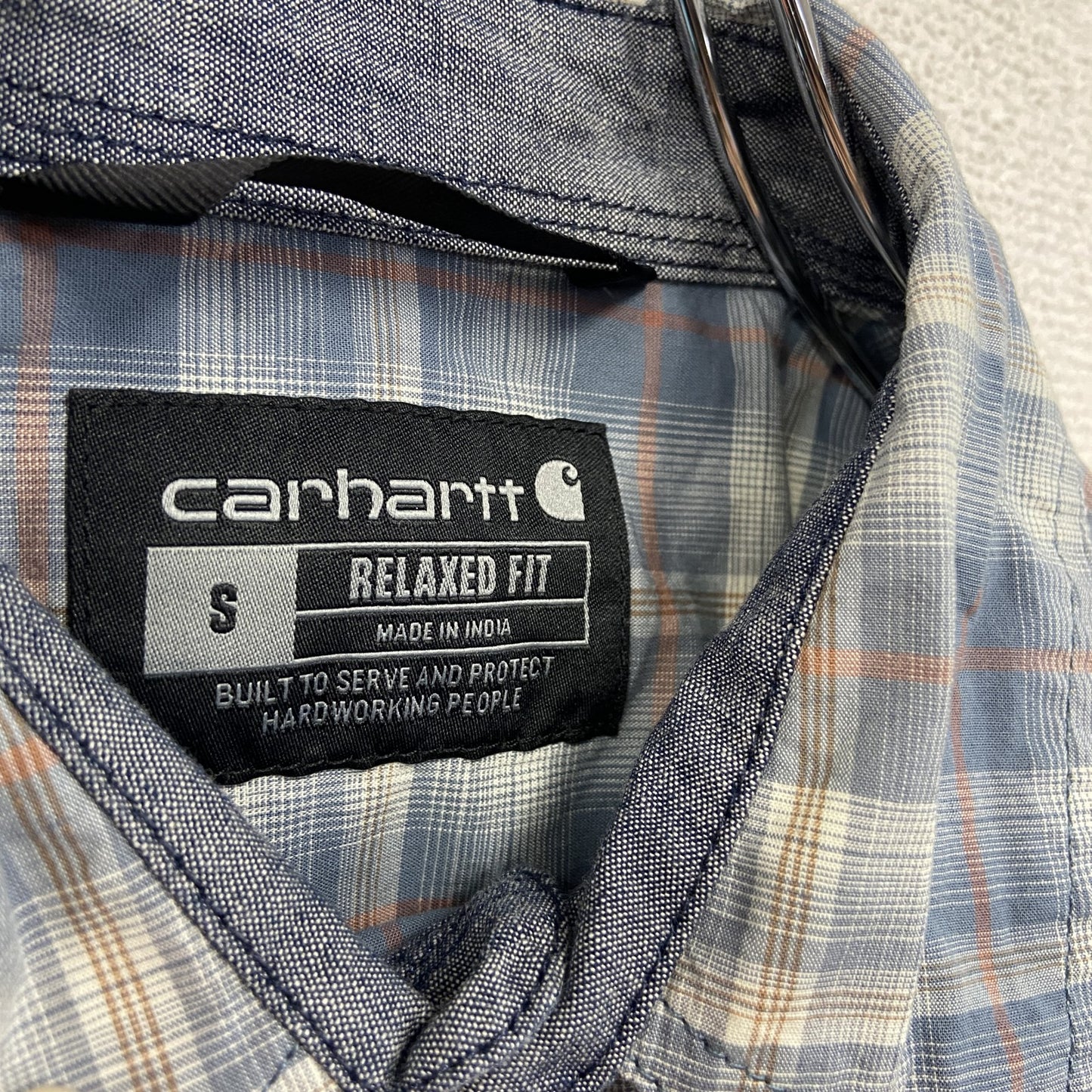 Carhartt　カーハート　半袖ボタンダウンシャツ　ダブルポケット　オンブレチェック　ブルー　青　Sサイズ