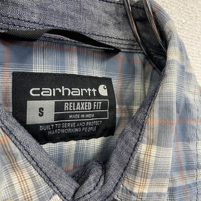 Carhartt　カーハート　半袖ボタンダウンシャツ　ダブルポケット　オンブレチェック　ブルー　青　Sサイズ