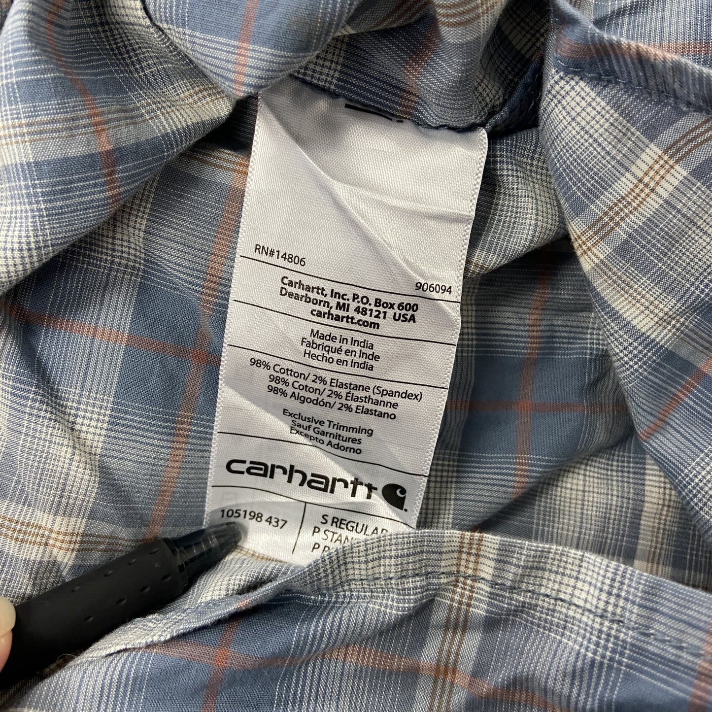 Carhartt　カーハート　半袖ボタンダウンシャツ　ダブルポケット　オンブレチェック　ブルー　青　Sサイズ