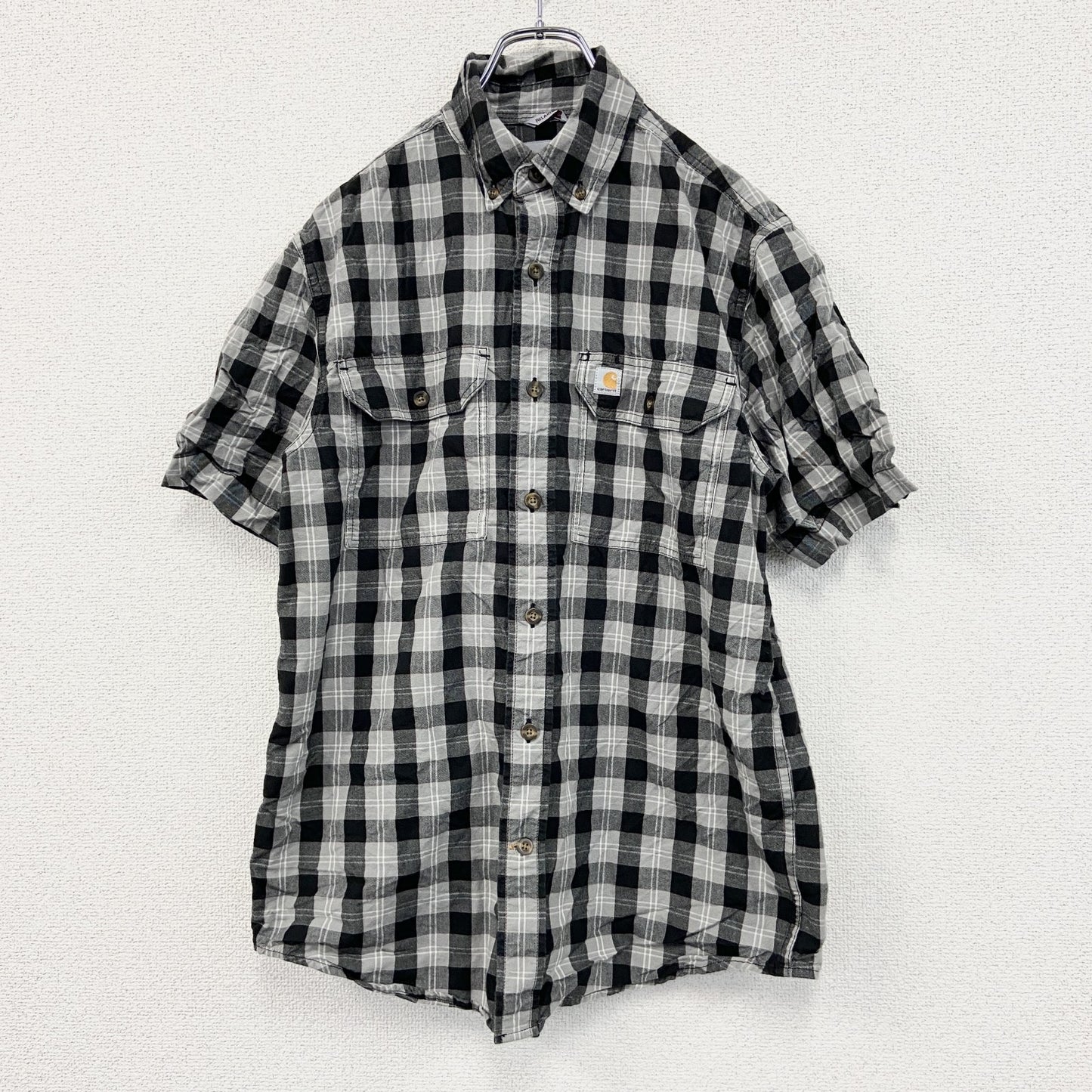 Carhartt　カーハート　半袖ボタンダウンシャツ　ダブルポケット　チェック柄　黒　ブラック　Sサイズ
