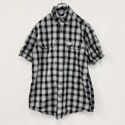 Carhartt　カーハート　半袖ボタンダウンシャツ　ダブルポケット　チェック柄　黒　ブラック　Sサイズ