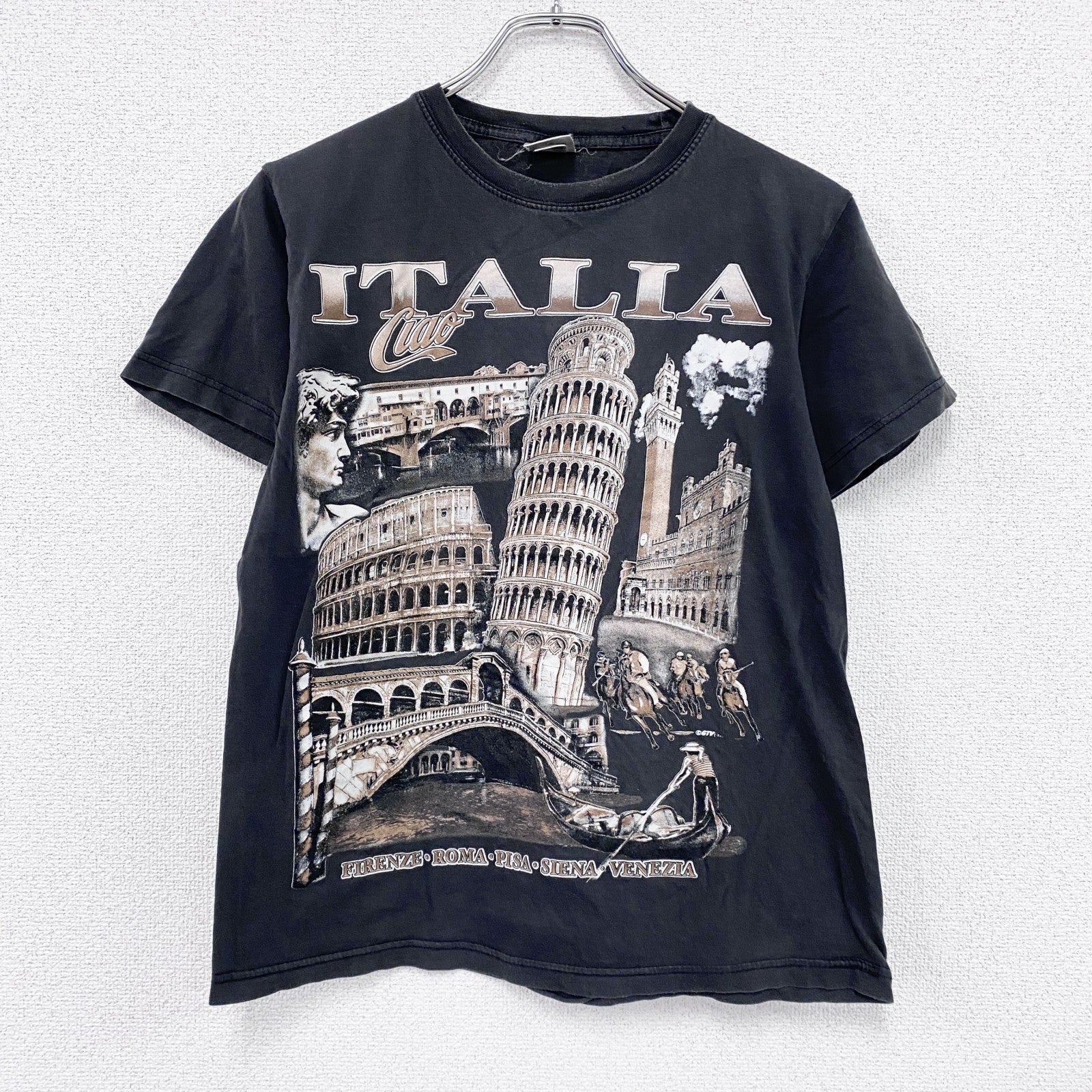 KOKSE　半袖プリントTシャツ　イタリア　ユーロ　アートプリント　ビックロゴ　ダークグレー　Mサイズ　古着