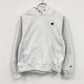 Champion　チャンピオン　リバースウィーブ　スウェットパーカー/フーディー　刺ロゴ　ワンポイント　現行　霜降りグレー　Mサイズ トレーナー スウェットトップス フード付き 古着