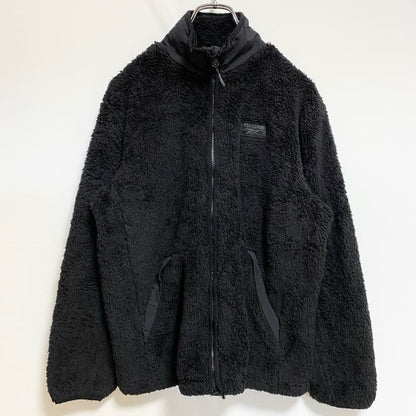 古着 used　Reebok　リーボック　長袖ハイネックフリースジャケット　ボアアウター　ワッペン刺繍　黒　ブラック　Lサイズ