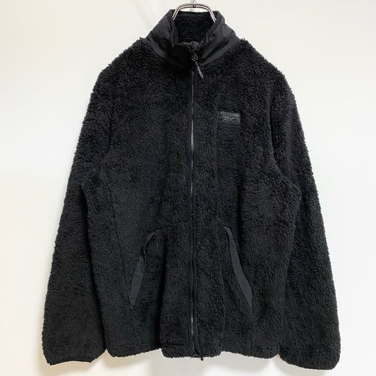 古着 used　Reebok　リーボック　長袖ハイネックフリースジャケット　ボアアウター　ワッペン刺繍　黒　ブラック　Lサイズ