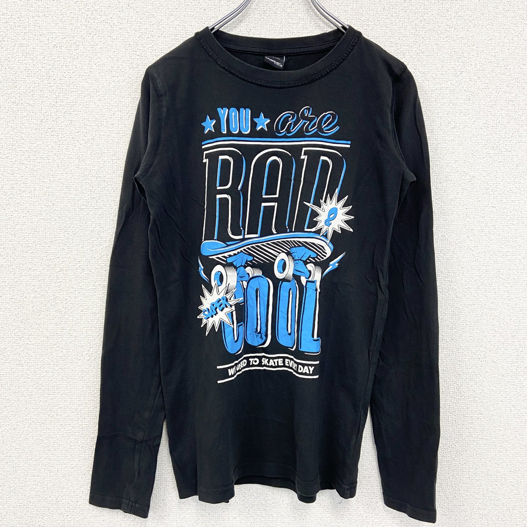 chapter young　長袖プリントロングスリーブTシャツ　SKATE スケートボード　黒　ブラック　古着