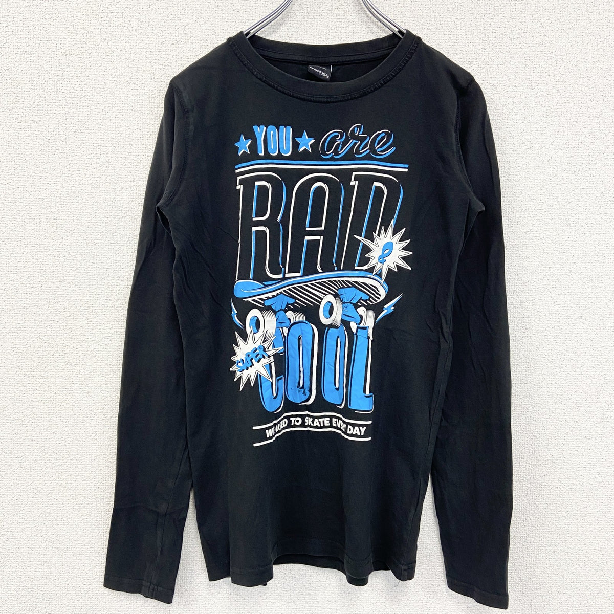 chapter young　長袖プリントロングスリーブTシャツ　SKATE スケートボード　黒　ブラック　古着