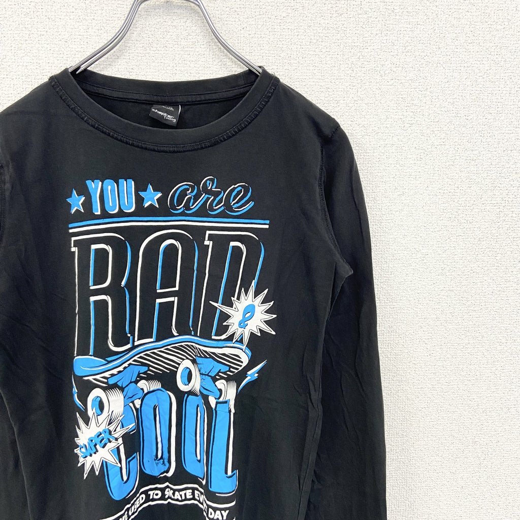 chapter young　長袖プリントロングスリーブTシャツ　SKATE スケートボード　黒　ブラック　古着