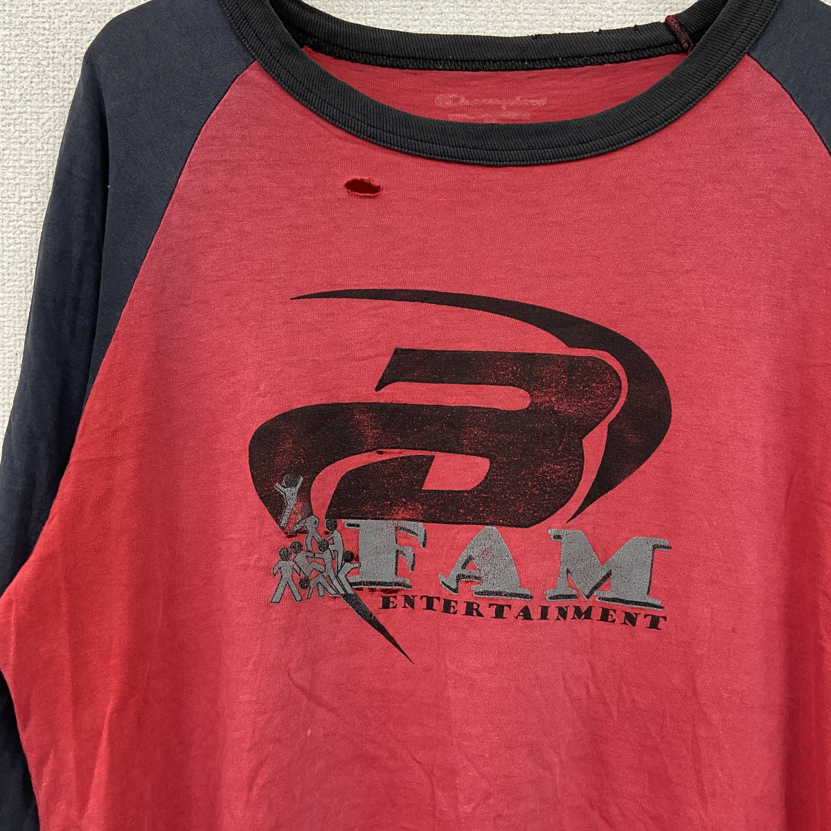 Champion　チャンピオン　七分袖Tシャツ　ラグランスリーブ　バイカラー　赤　レッド　黒　ブラック　Lサイズ　古着