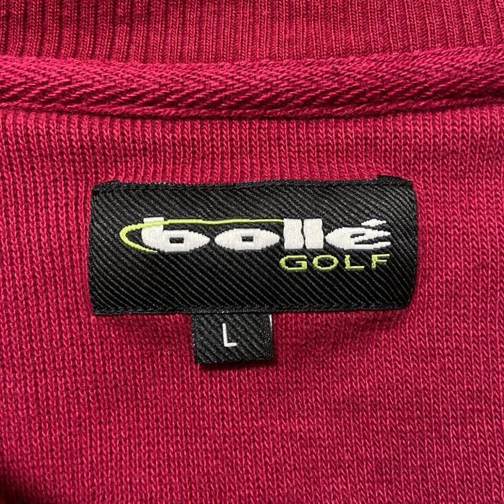 古着 used　bollegolf　長袖Vネックスウェット　トレーナー　ノームコア　ワンポイントロゴ刺繡　ワインレッド　Lサイズ