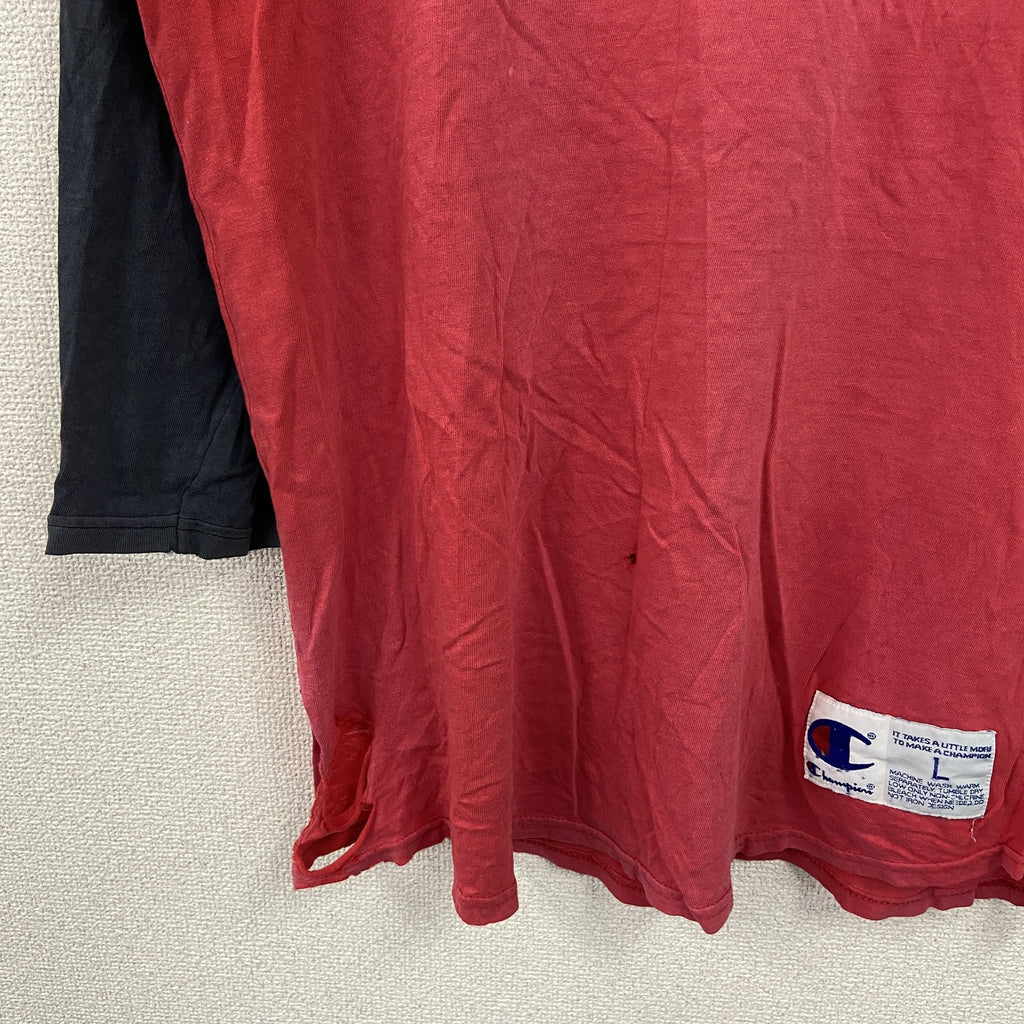Champion　チャンピオン　七分袖Tシャツ　ラグランスリーブ　バイカラー　赤　レッド　黒　ブラック　Lサイズ　古着