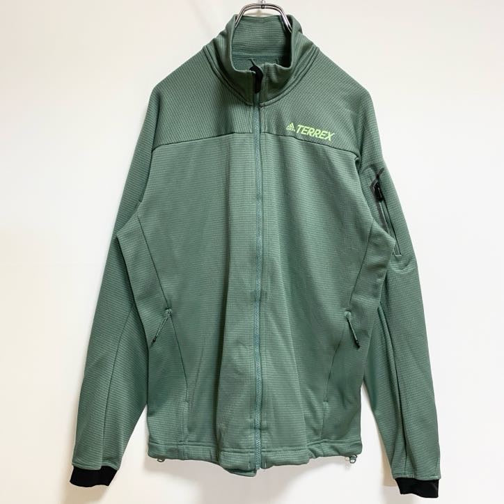 adidas　アディダス　長袖ワンポイントプリントトラックジャケット　ハイネックジャージ　緑　グリーン　Lサイズ　古着