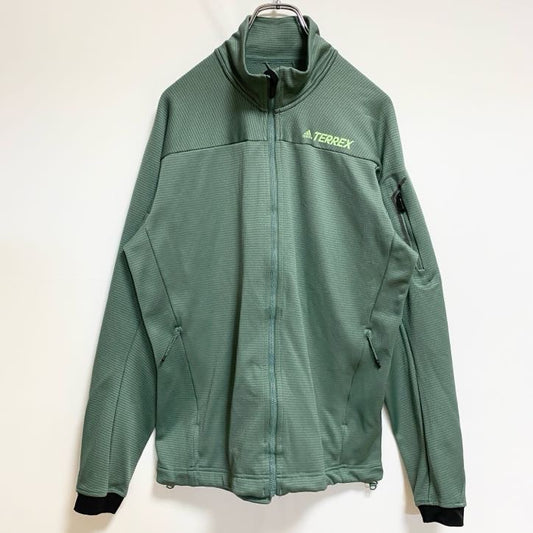 古着 used　adidas　アディダス　長袖ワンポイントプリントトラックジャケット　ハイネックジャージ　緑　Lサイズ