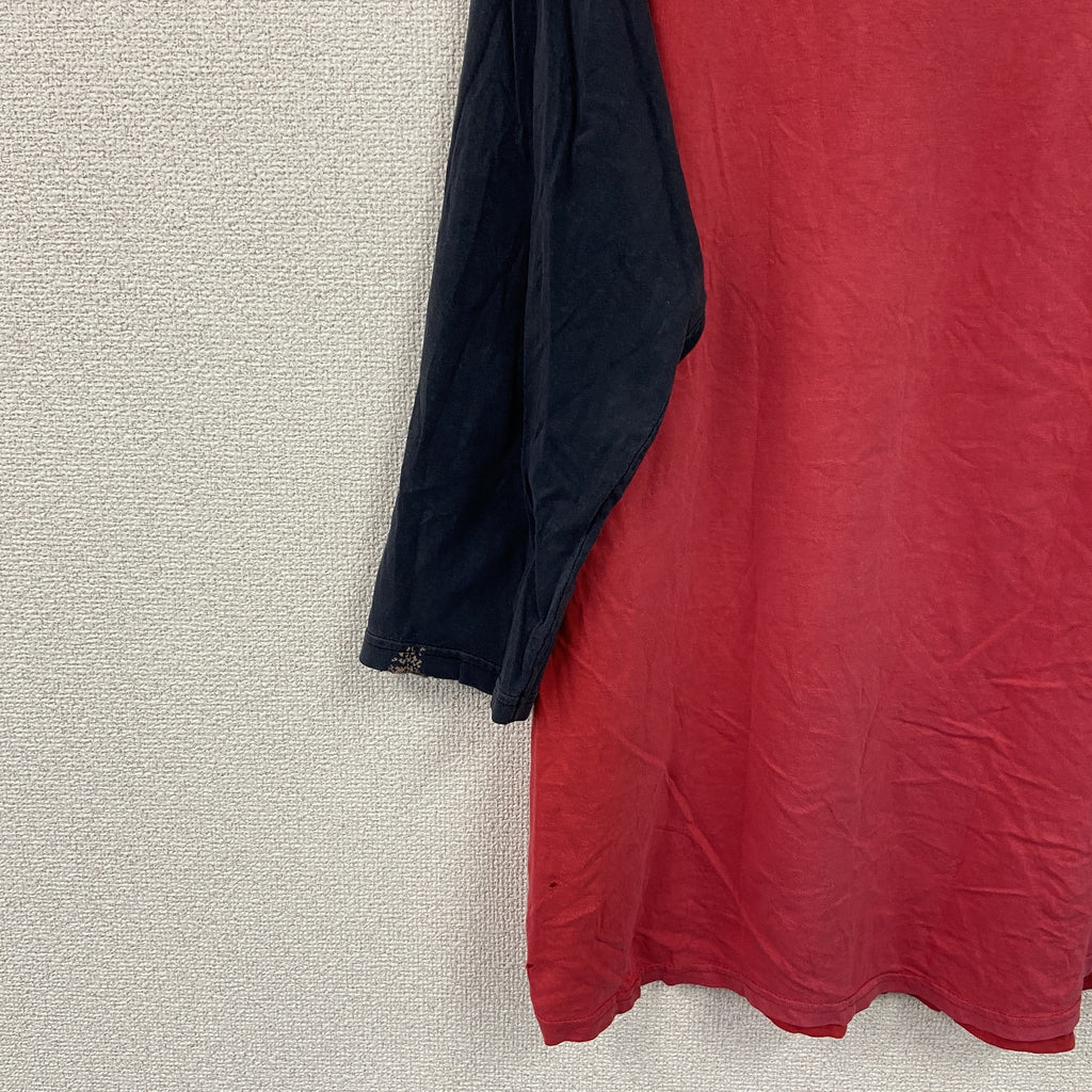 Champion　チャンピオン　七分袖Tシャツ　ラグランスリーブ　バイカラー　赤　レッド　黒　ブラック　Lサイズ　古着