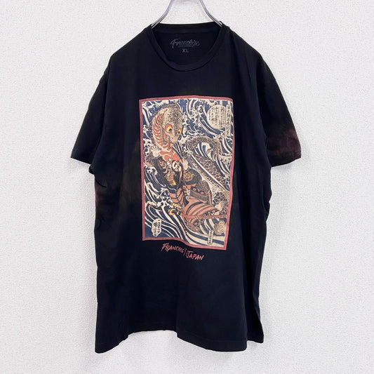 Franchise　半袖プリントTシャツ　浮世絵　和柄　黒　ブラック　XLサイズ