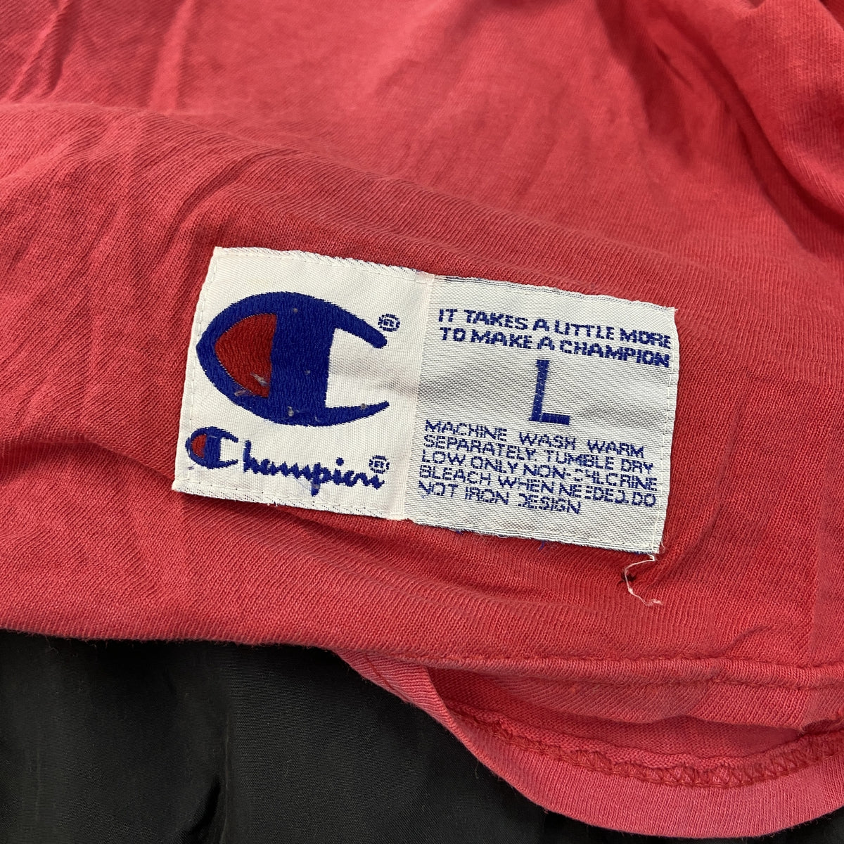 Champion　チャンピオン　七分袖Tシャツ　ラグランスリーブ　バイカラー　赤　レッド　黒　ブラック　Lサイズ　古着