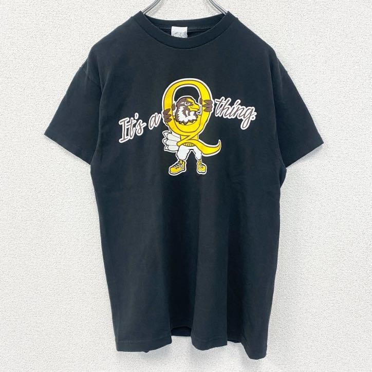00s　PRO WEIGHT　半袖カレッジプリントTシャツ　クインクシー大学　クルーネック　Y2K　黒　ブラック　Mサイズ　古着