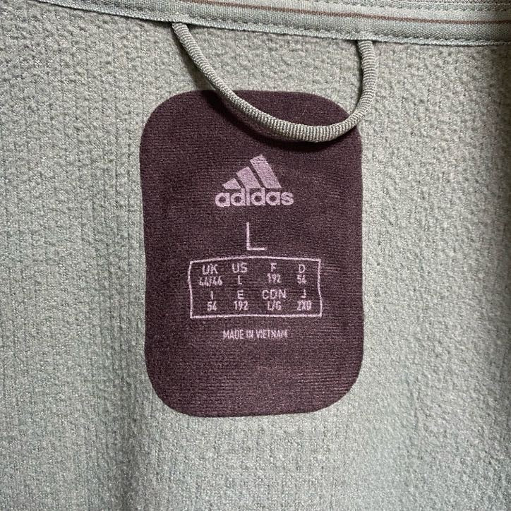 adidas　アディダス　長袖ワンポイントプリントトラックジャケット　ハイネックジャージ　緑　グリーン　Lサイズ　古着