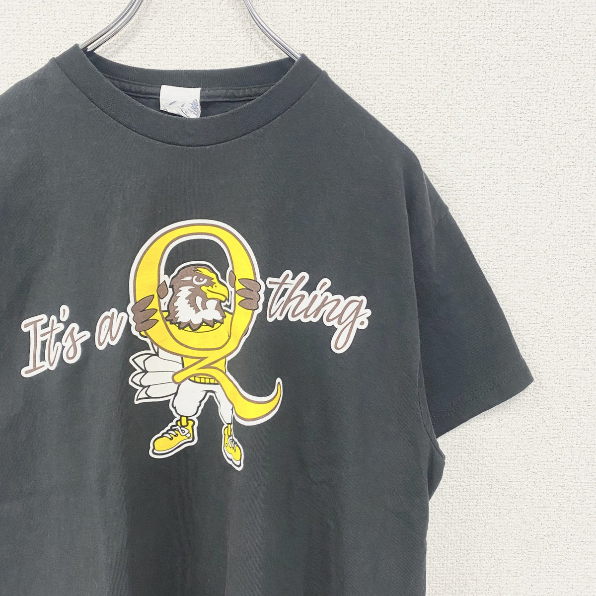 00s　PRO WEIGHT　半袖カレッジプリントTシャツ　クインクシー大学　クルーネック　Y2K　黒　ブラック　Mサイズ　古着