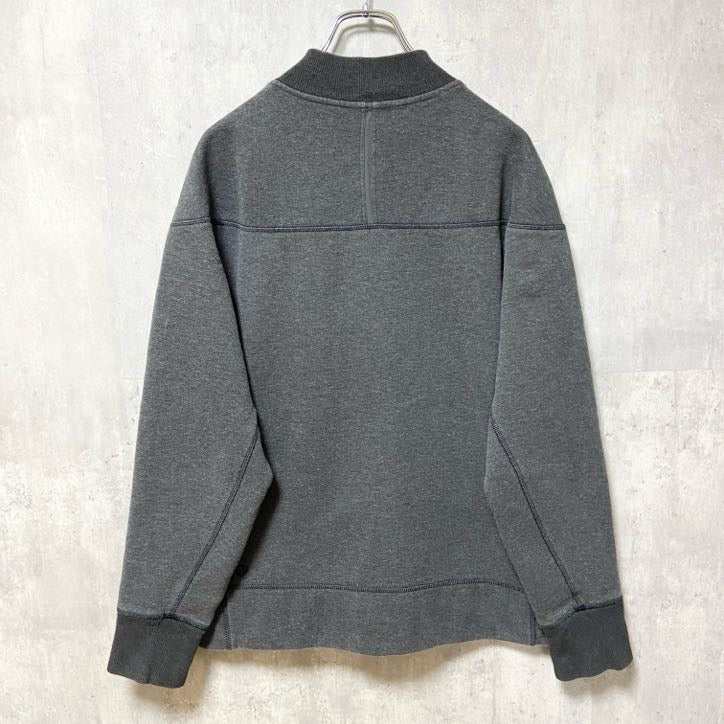 長袖ハーフボタンスウェット　トレーナー　ワンポイントロゴ刺繍　ノームコア　ダークグレー　秋冬服　Lサイズ　古着