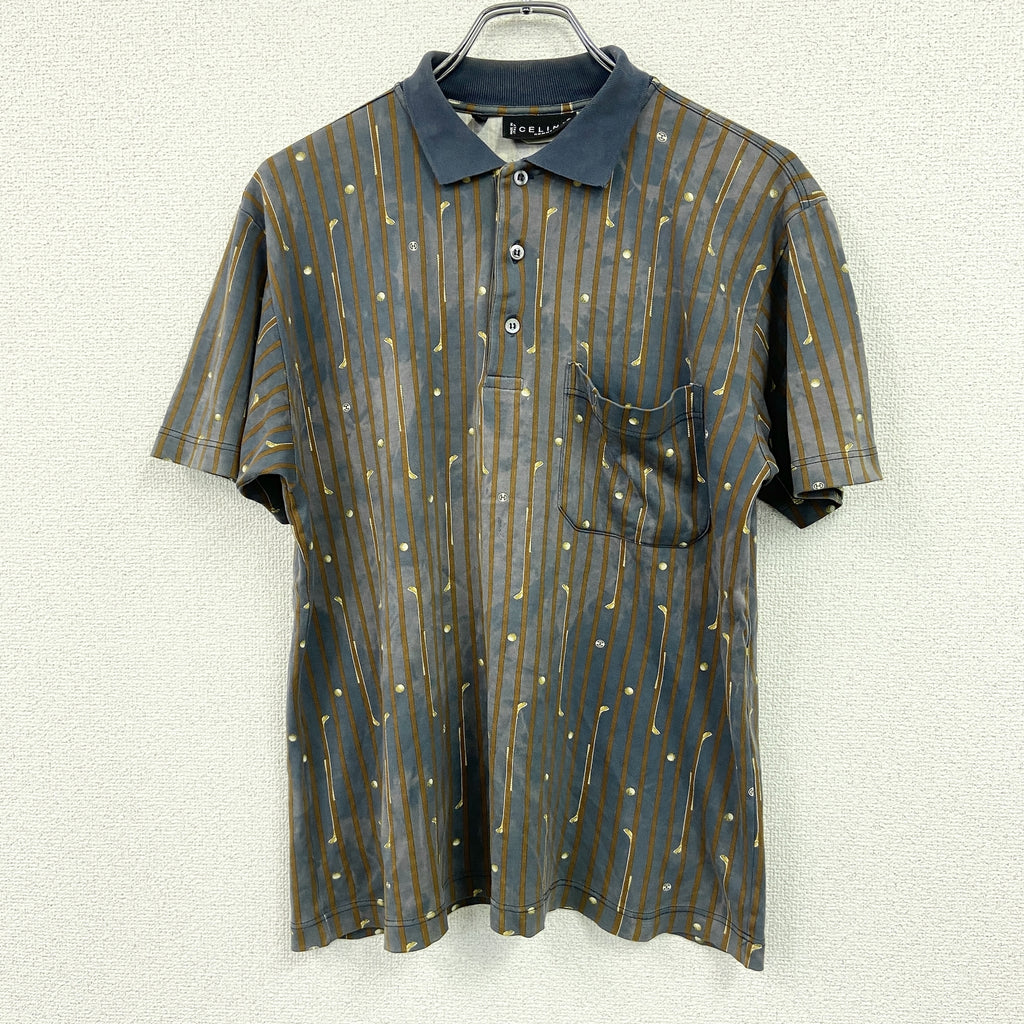 CELINE セリーヌ　HOMME　半袖ポロシャツ　総柄　ブラック　Mサイズ　古着