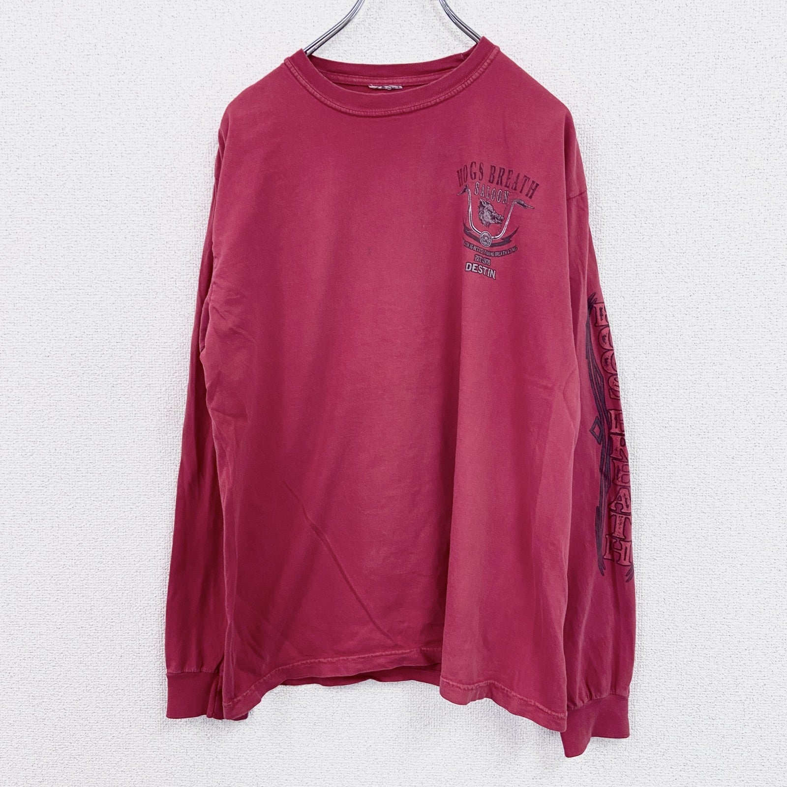 長袖Tシャツ/ロンT　HOGS BREATH SALOON　両面プリント　赤　レッド　　古着