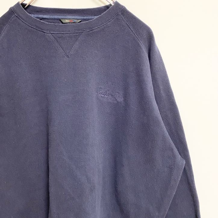 Heritage Cross　スウェット/トレーナー　フェード　前V　刺繍ロゴ　ラグランスリーブ　ワンポイント　紺　ネイビー　Lサイズ　古着