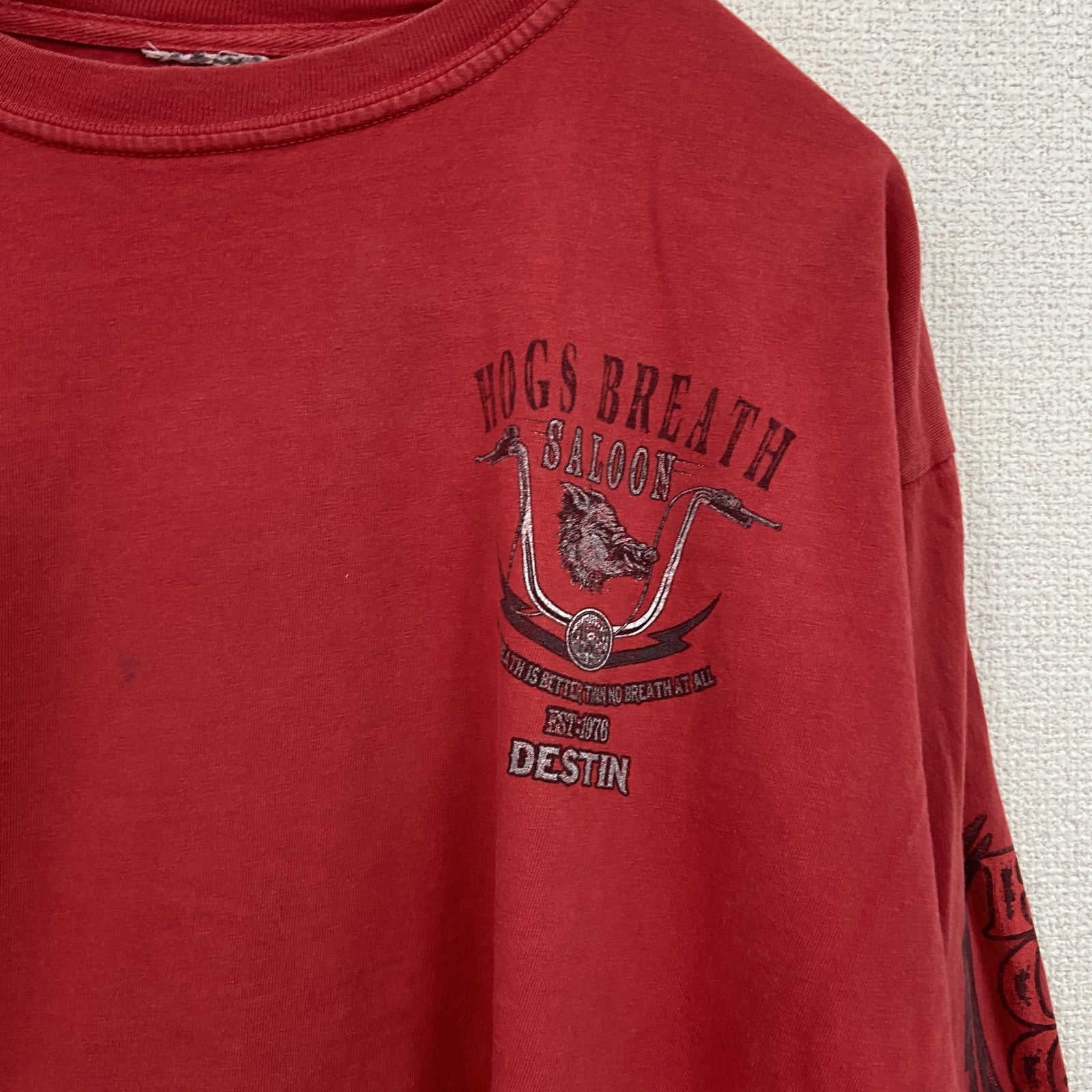 長袖Tシャツ/ロンT　HOGS BREATH SALOON　両面プリント　赤　レッド　　古着