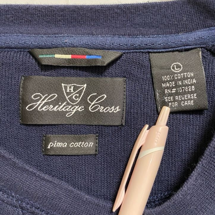 Heritage Cross　スウェット/トレーナー　フェード　前V　刺繍ロゴ　ラグランスリーブ　ワンポイント　紺　ネイビー　Lサイズ　古着