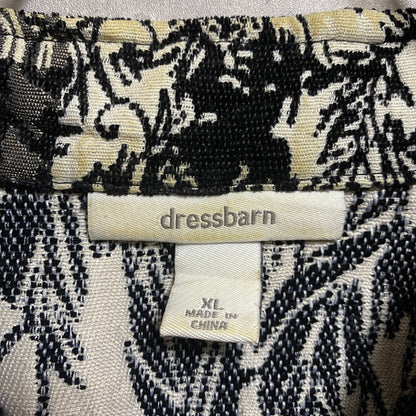 古着 used　dressbarn　ドレスバーン　長袖総柄フルジップブルゾン　ジャンパー　黒　ブラック　個性的　レトロ　Lサイズ