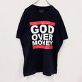 GOD OVER MONEY　RUN DMC 半袖パロディプリントTシャツ　レコードレーベル　黒　ブラック　XLサイズ　古着