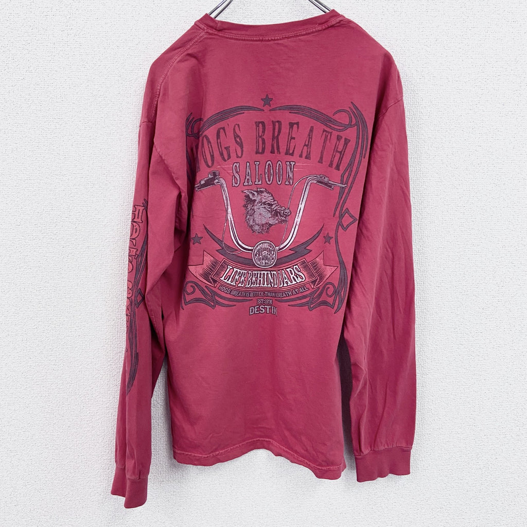 長袖Tシャツ/ロンT　HOGS BREATH SALOON　両面プリント　赤　レッド　　古着