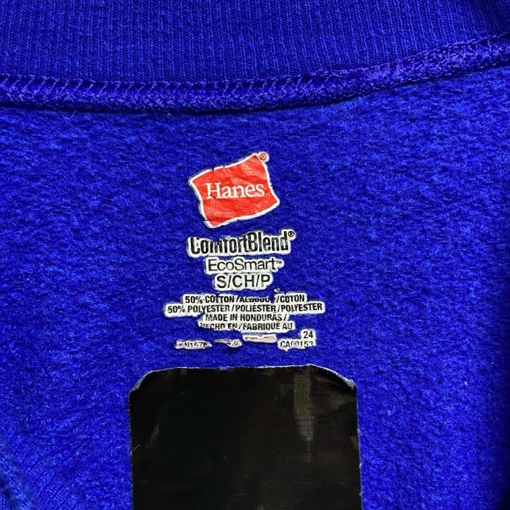 古着 used　Hanes　ヘインズ　長袖プリントスウェット　トレーナー　HENDERSONHAMMOCK　青　ブルー　Sサイズ