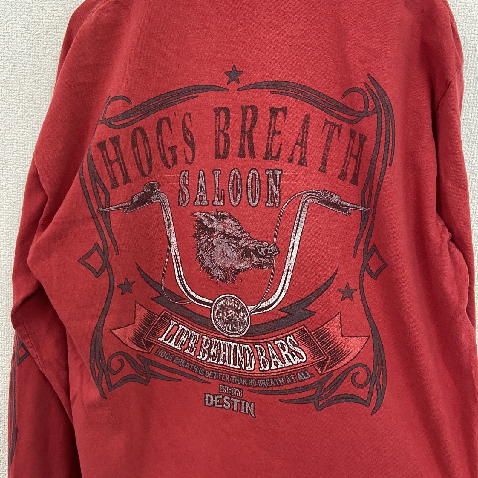 長袖Tシャツ/ロンT　HOGS BREATH SALOON　両面プリント　赤　レッド　　古着