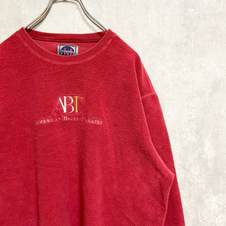 古着 used　mondettasport　長袖ロゴ刺繍ボアスウェット　トレーナー　レッド　赤　オーバーサイズ　XLサイズ