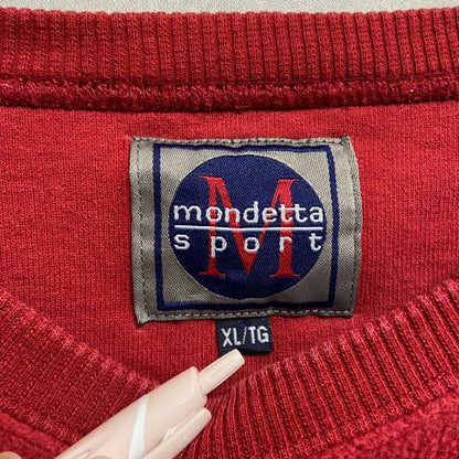 古着 used　mondettasport　長袖ロゴ刺繍ボアスウェット　トレーナー　レッド　赤　オーバーサイズ　XLサイズ