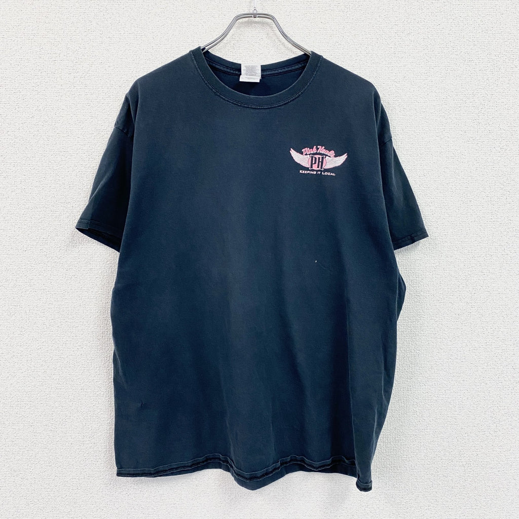 GILDAN　ギルダン　半袖プリントTシャツ　Pink Heals　両面プリント 紺　ネイビー　XLサイズ カットソー メンズ コットン 古着