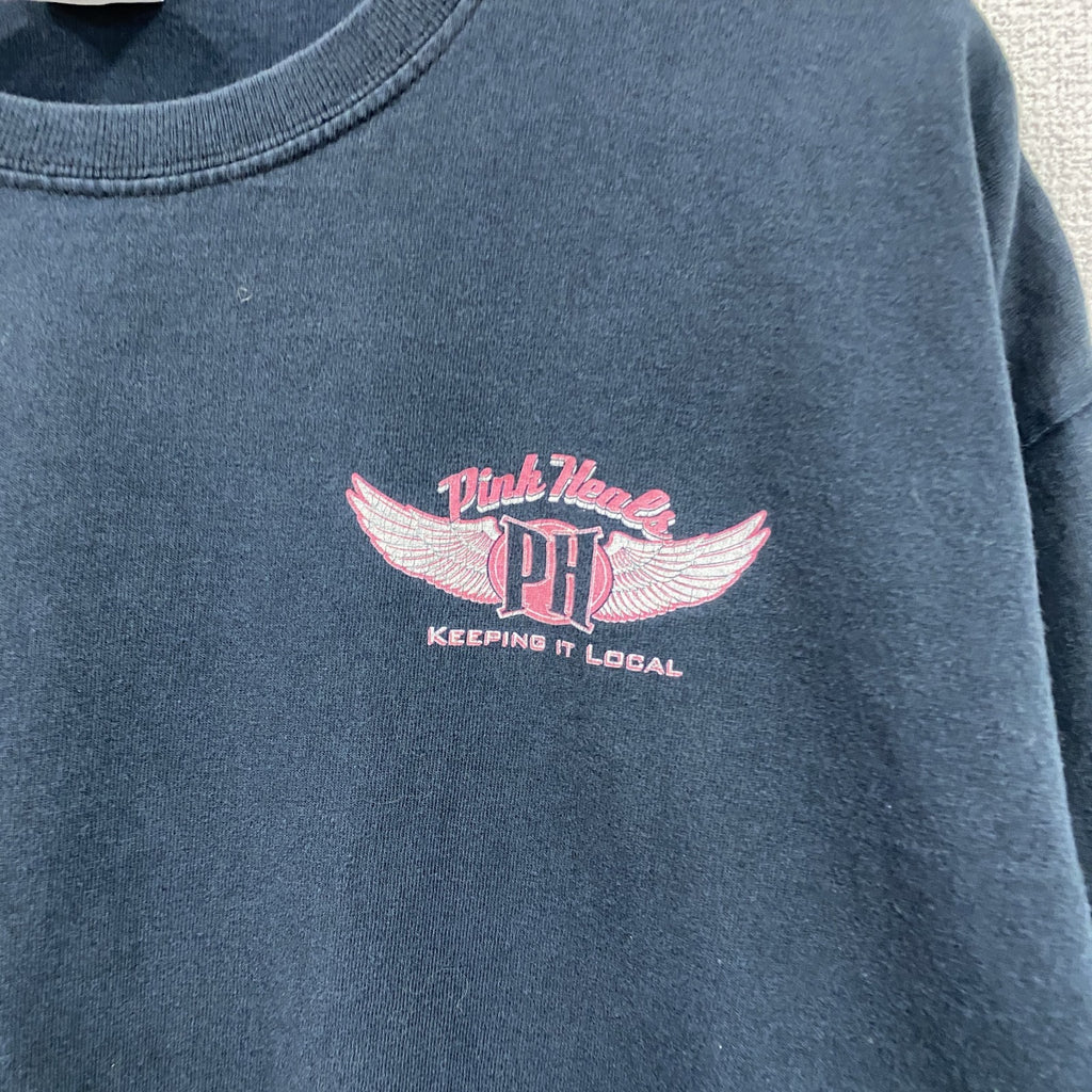 GILDAN　ギルダン　半袖プリントTシャツ　Pink Heals　両面プリント 紺　ネイビー　XLサイズ カットソー メンズ コットン 古着