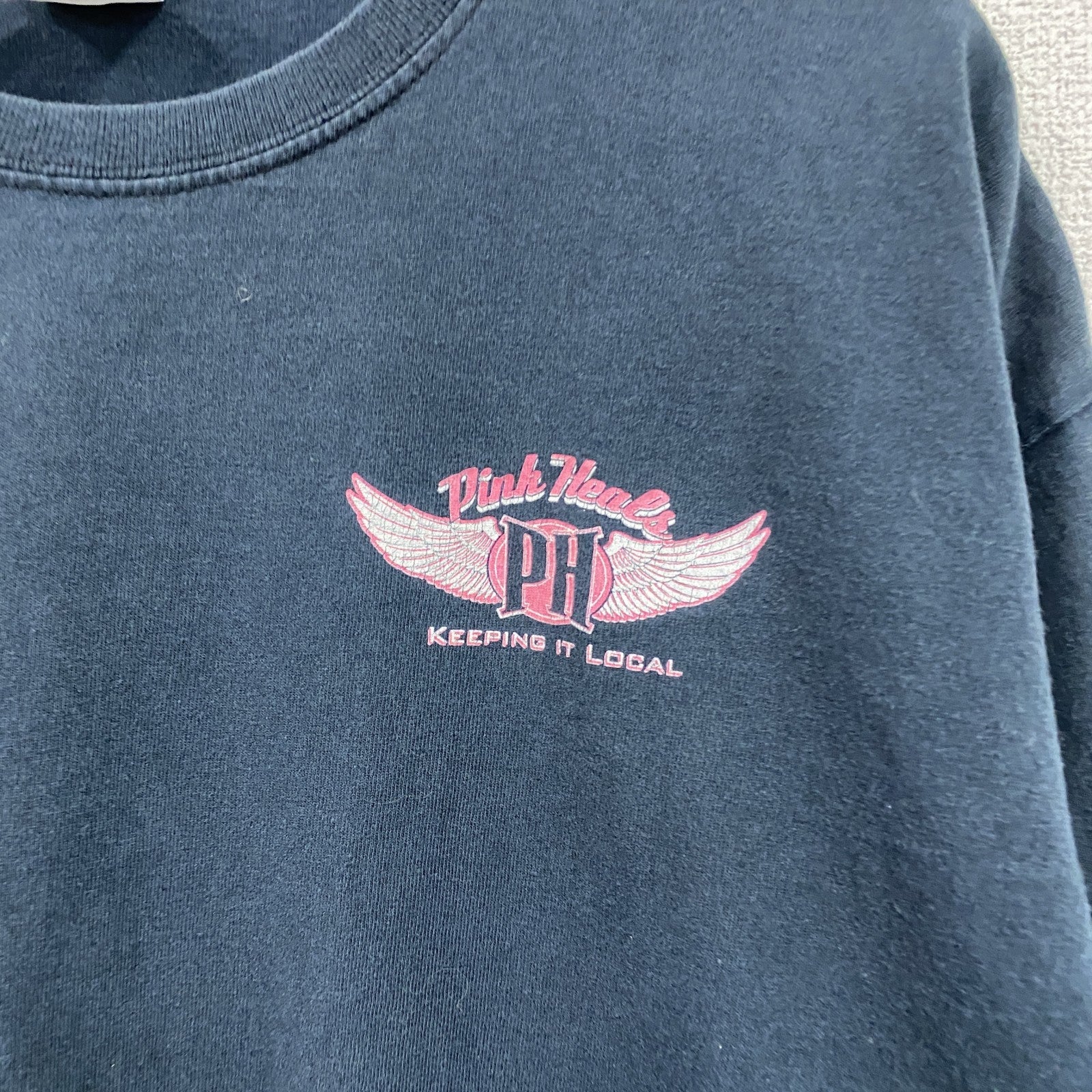 GILDAN　ギルダン　半袖プリントTシャツ　Pink Heals　両面プリント 紺　ネイビー　XLサイズ カットソー メンズ コットン 古着