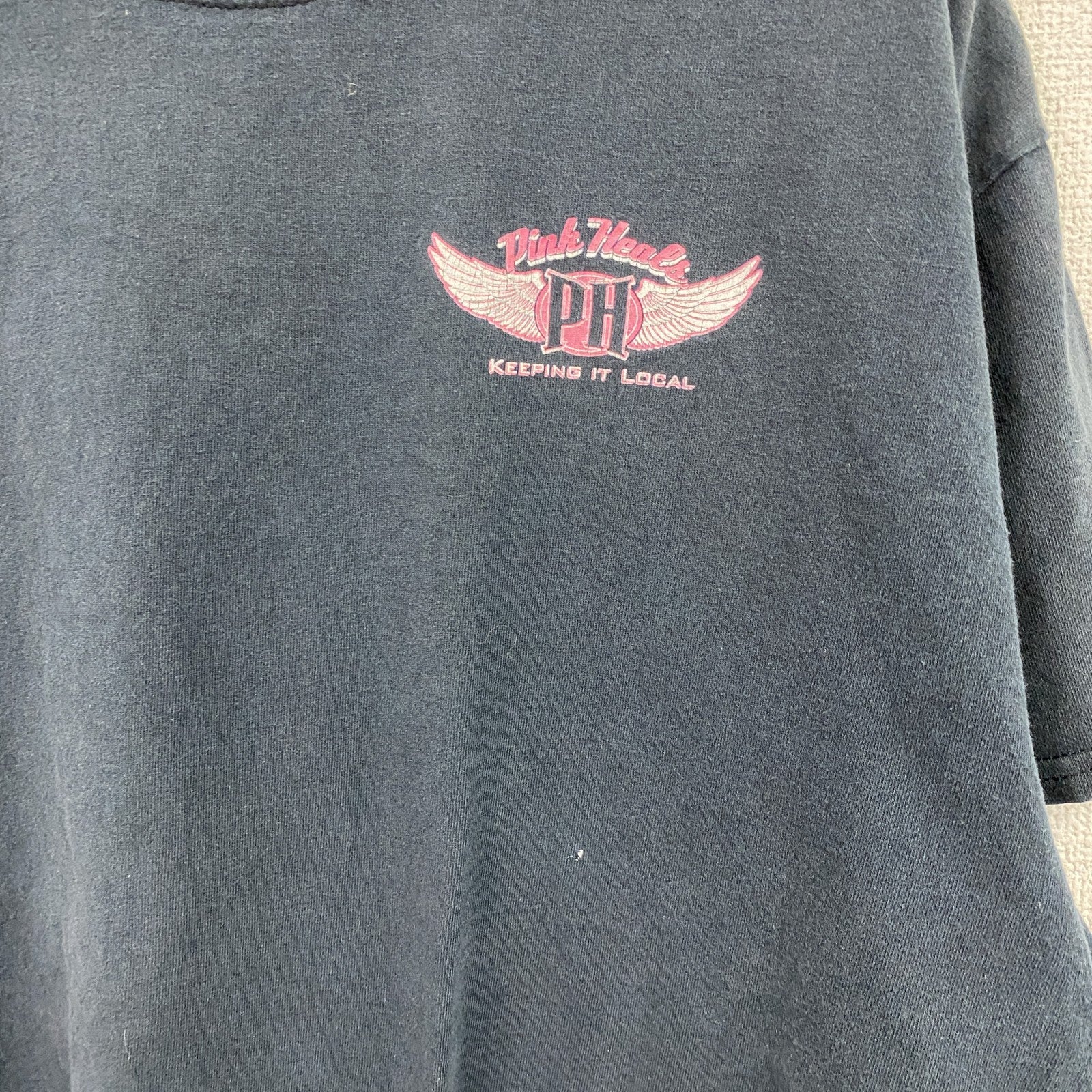 GILDAN　ギルダン　半袖プリントTシャツ　Pink Heals　両面プリント 紺　ネイビー　XLサイズ カットソー メンズ コットン 古着