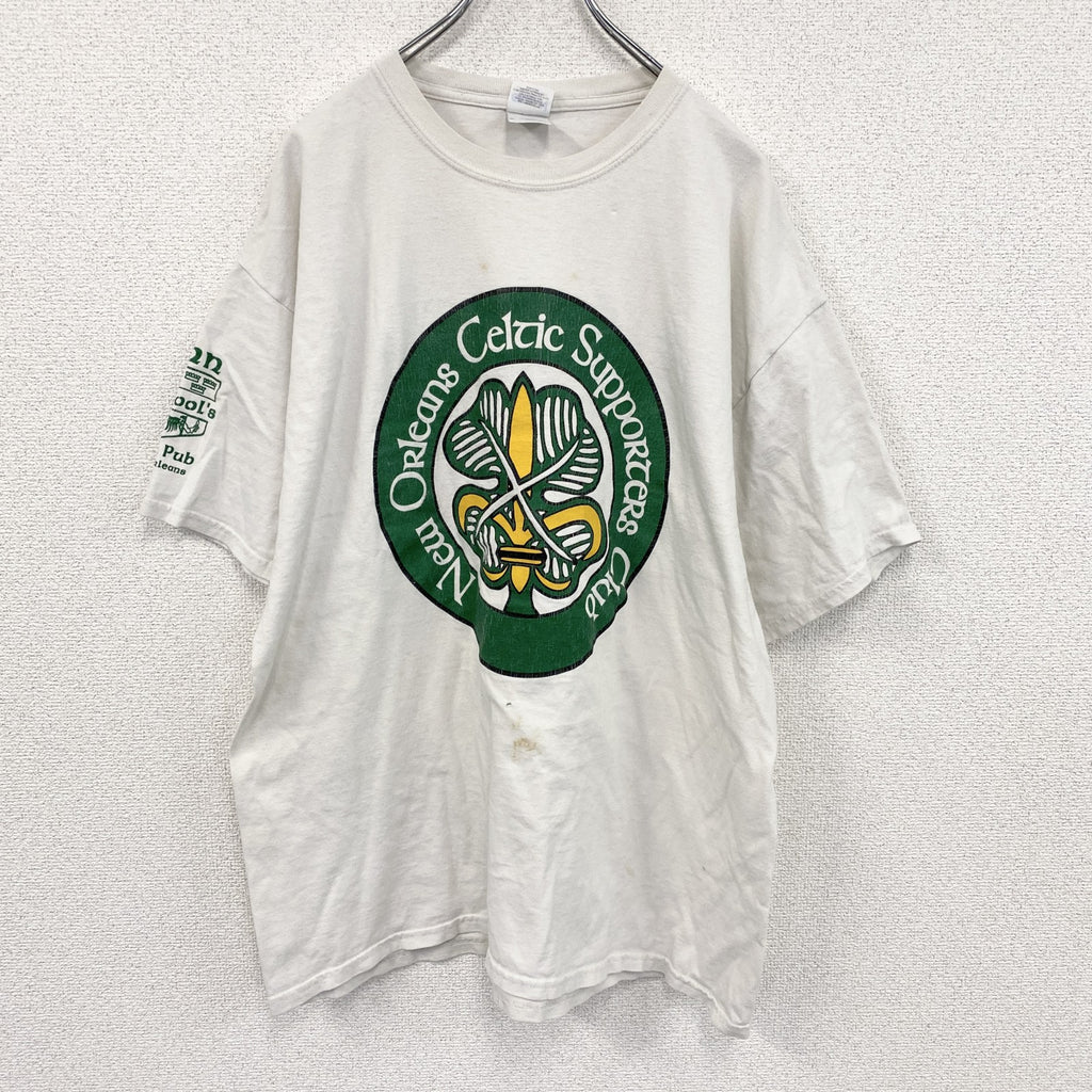 GILDAN　ギルダン　半袖プリントTシャツ　ワニ　サッカー　白　ホワイト　XLサイズ　古着