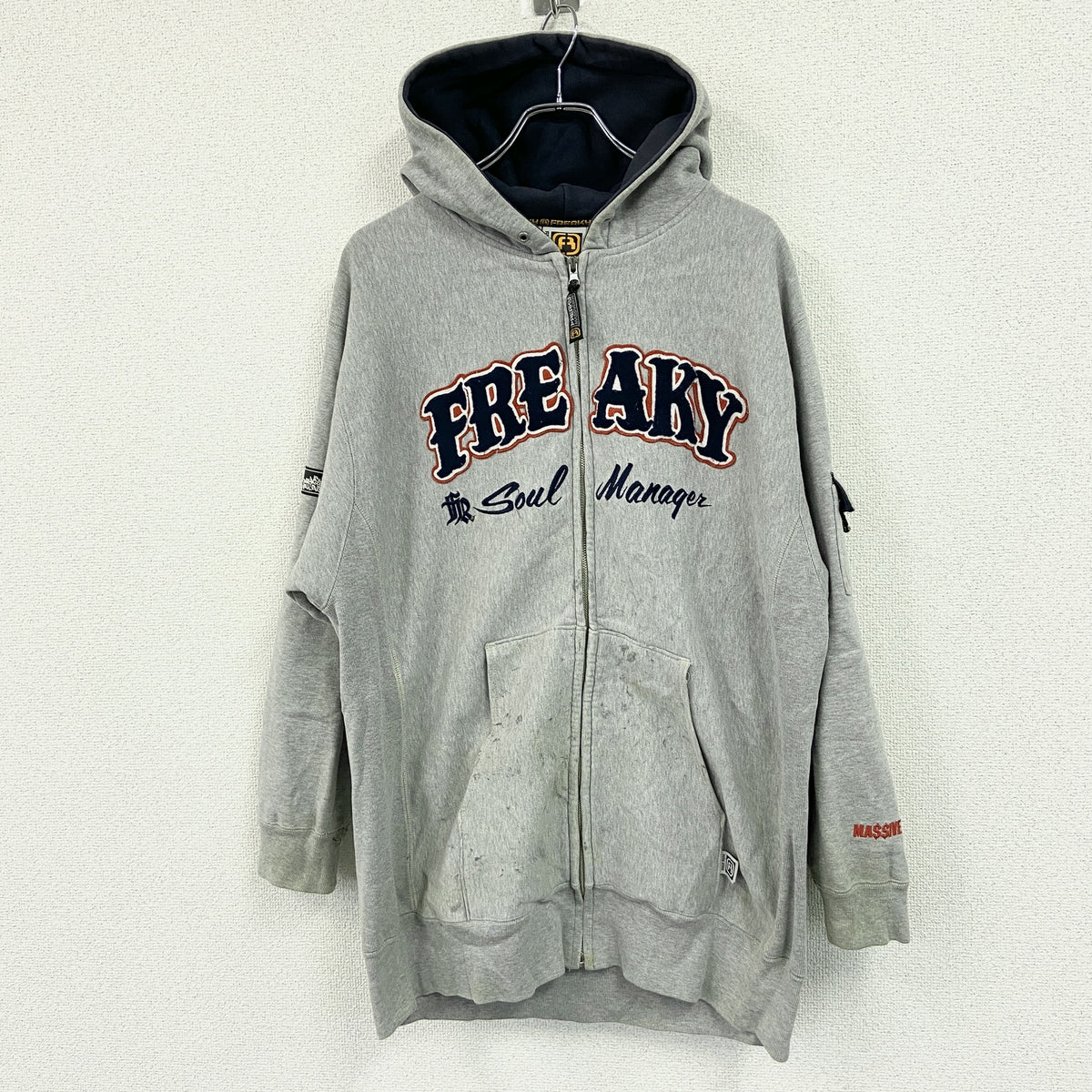 FREAKY　フリーキー　フルジップスウェットパーカー/フーディー　灰色　グレー　XLサイズ　古着