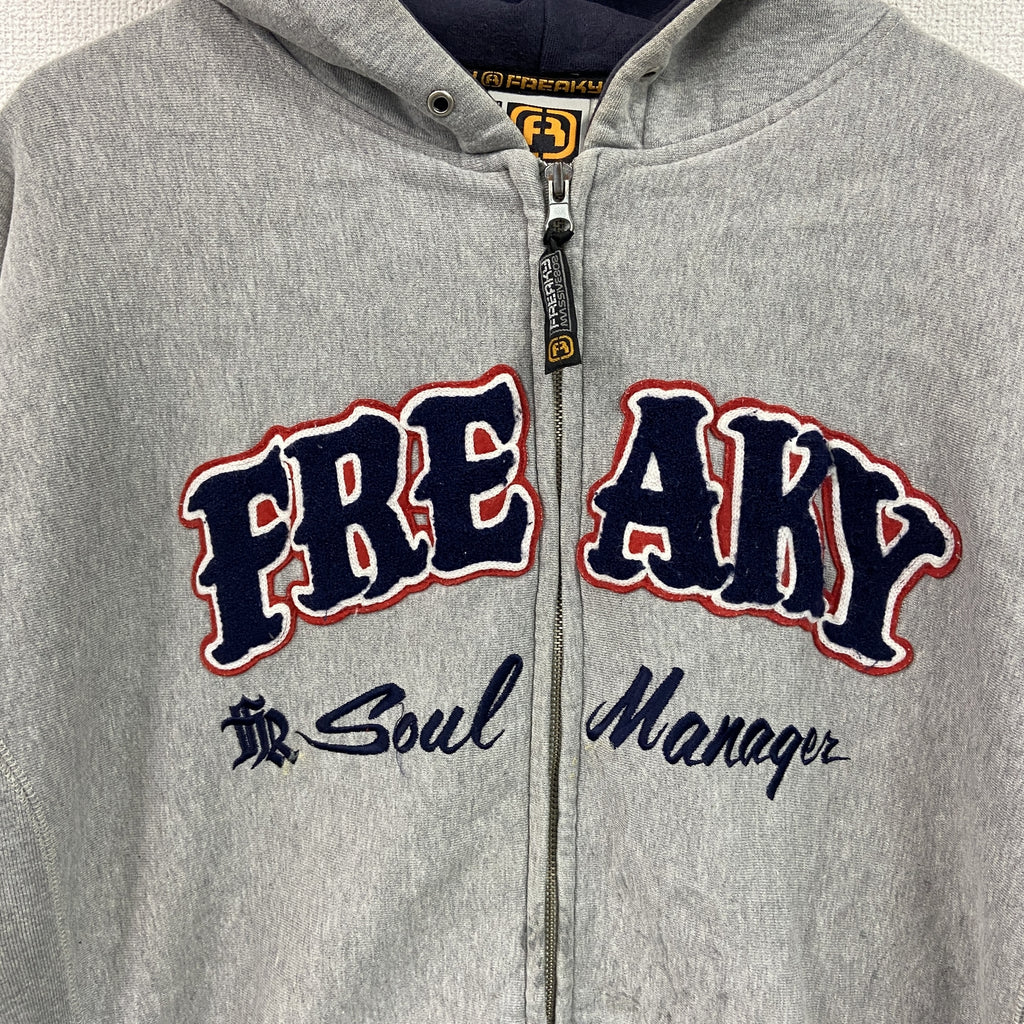 FREAKY　フリーキー　フルジップスウェットパーカー/フーディー　灰色　グレー　XLサイズ　古着